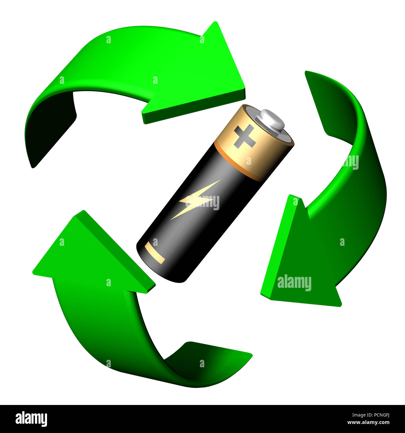 Batterie. Recycling Symbol.. Ökologisch saubere Welt. Stockfoto