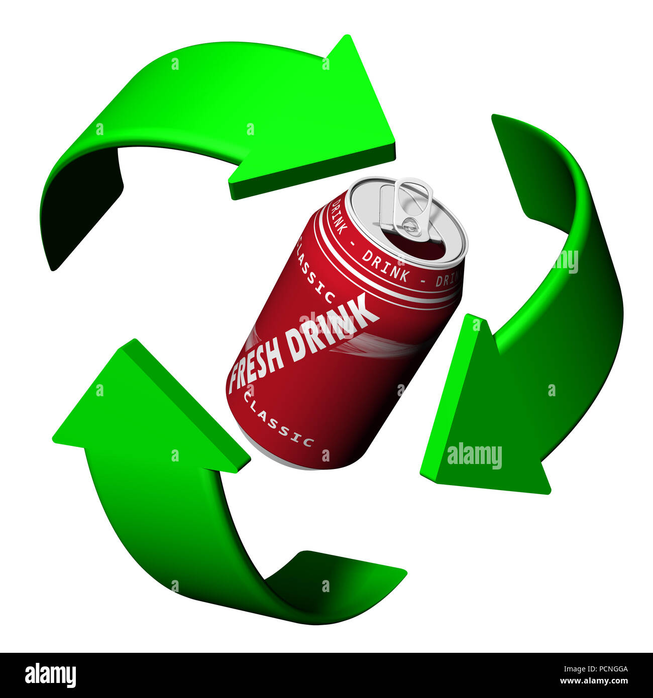 Dosen und Metall. Recycling Symbol.. Ökologisch saubere Welt. Stockfoto