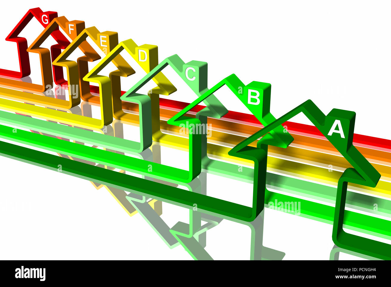 Wohnungen, stilisierte Häuser zu Energieeffizienz symbolisieren und speichern Stockfoto