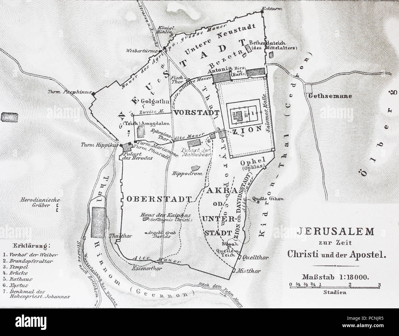 Karte von Jerusalem zur Zeit Jesu Christi, digital verbesserte Reproduktion einer historischen Bild aus dem Jahr 1885 Stockfoto