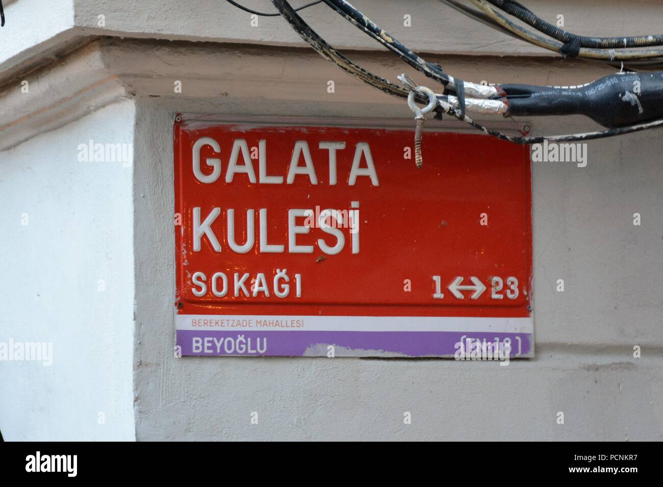 Galata Tower street sign Stockfoto