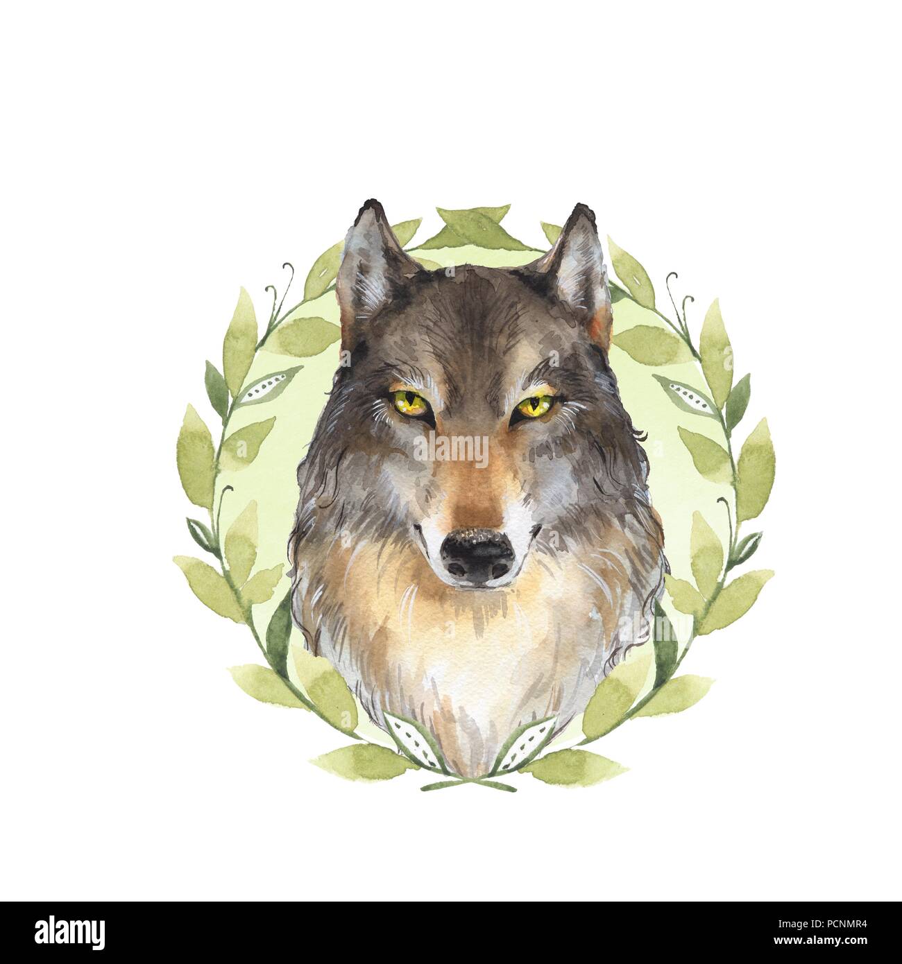 Wolf und Kranz. Aquarell Abbildung Stockfoto