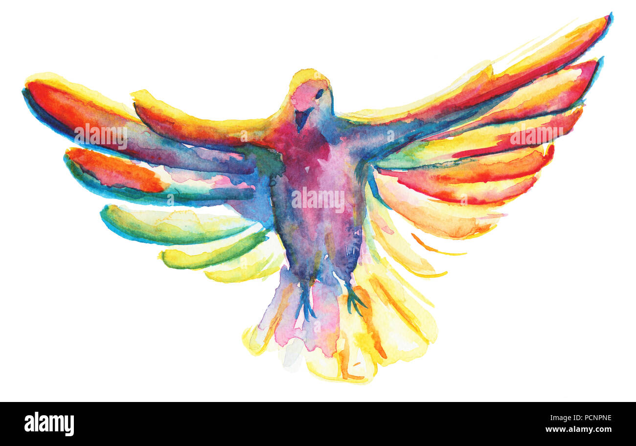 Aquarell Abbildung: multicolor Taube, Symbol des Heiligen ...