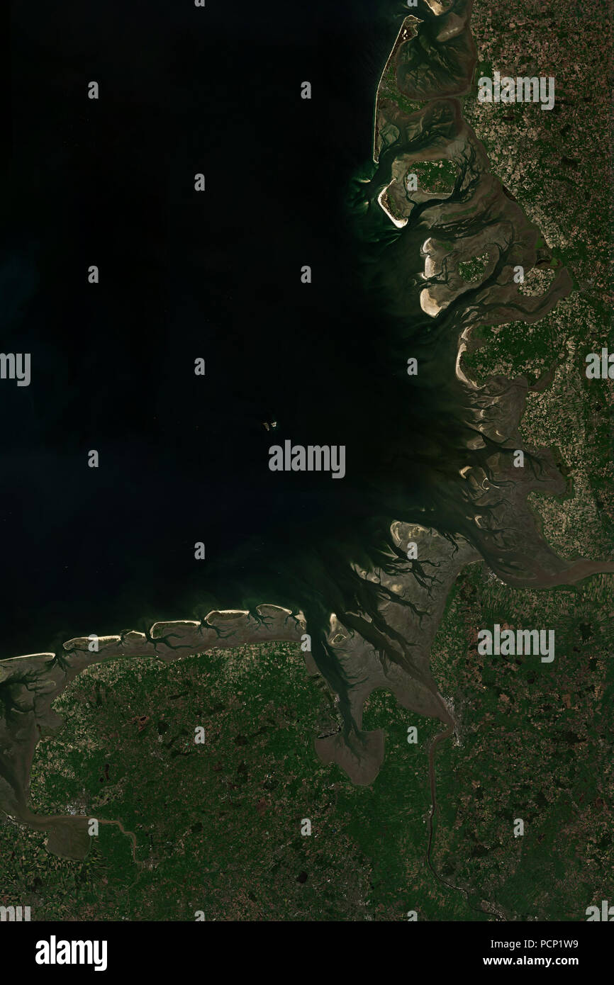 Die Nordsee und Wattenmeer vom Weltraum aus gesehen - Enthält Copernicus Sentinel data geändert Stockfoto