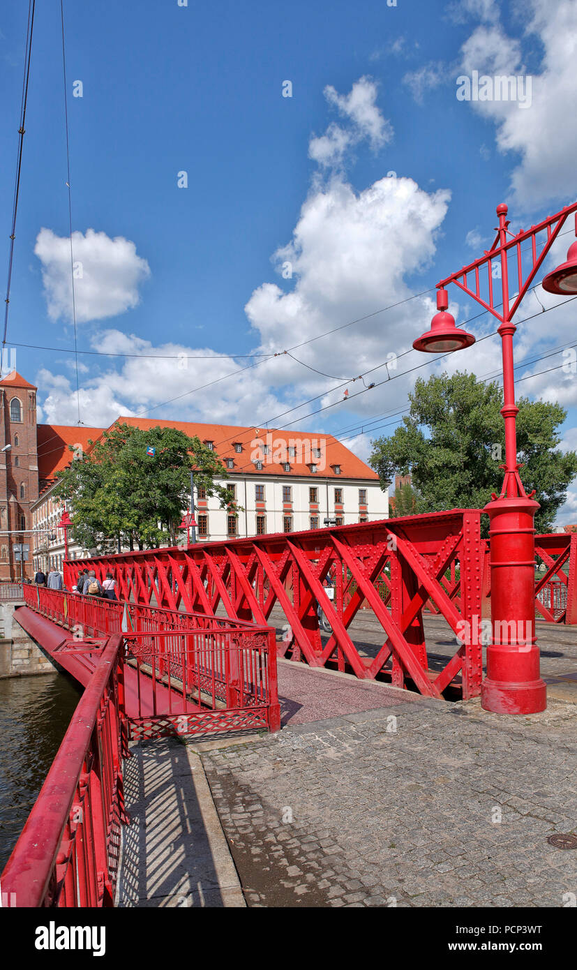 Roter Sand Brücke (sandbruecke) von der Altstadt von Wroclaw auf Sand Island (sandinsel). Wroclaw, Breslau, Niederschlesien, Polen, Europa Stockfoto