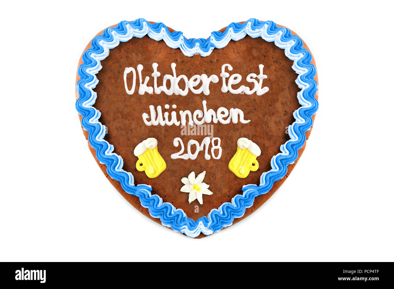 Oktoberfest München 2018 Lebkuchenherz am weißen Hintergrund isoliert. Stockfoto