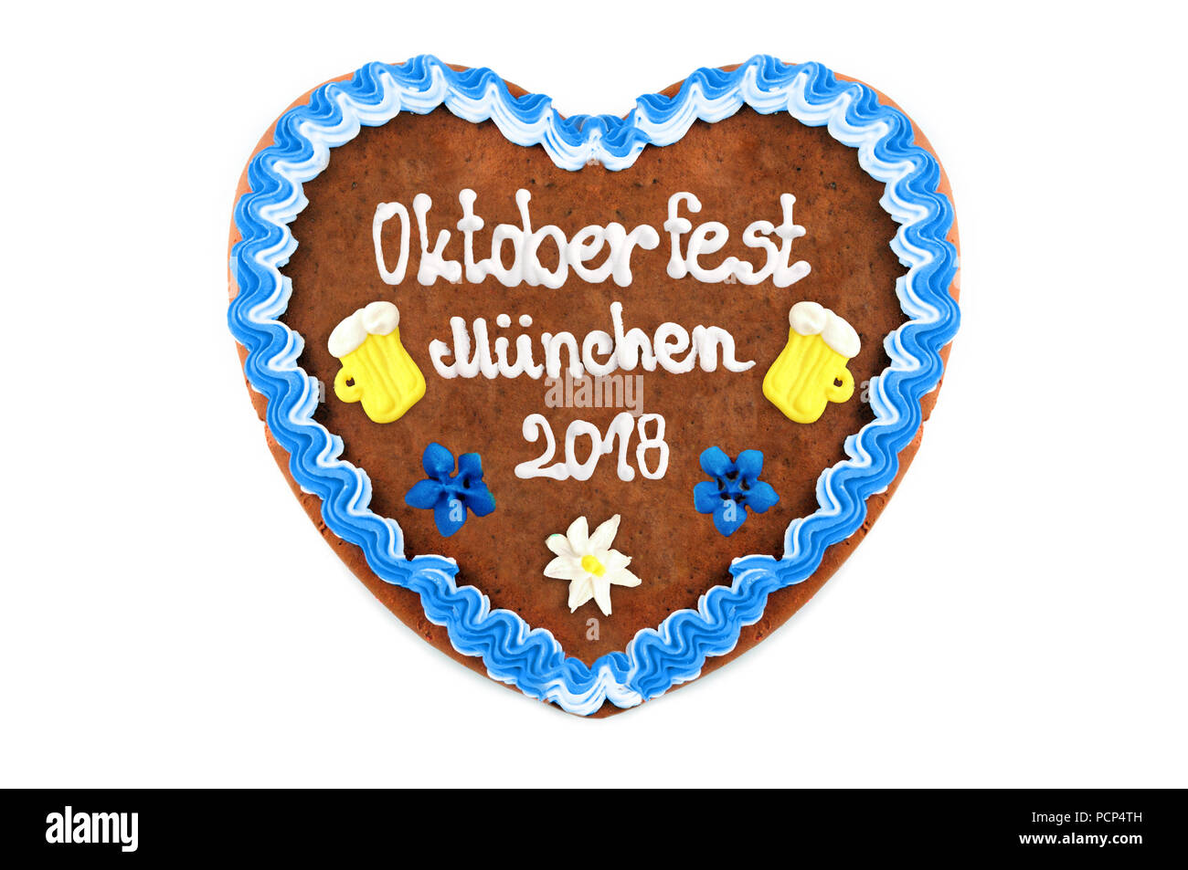 Oktoberfest München 2018 Lebkuchenherz am weißen Hintergrund isoliert. Stockfoto