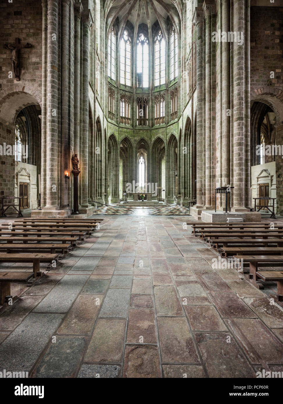 Le Mont-Saint-Michel (St Michael's Mount), in der Normandie, Frankreich: die Kirche der Abtei, religiöse Gebäude als französischen Nationalen Historischen Stockfoto