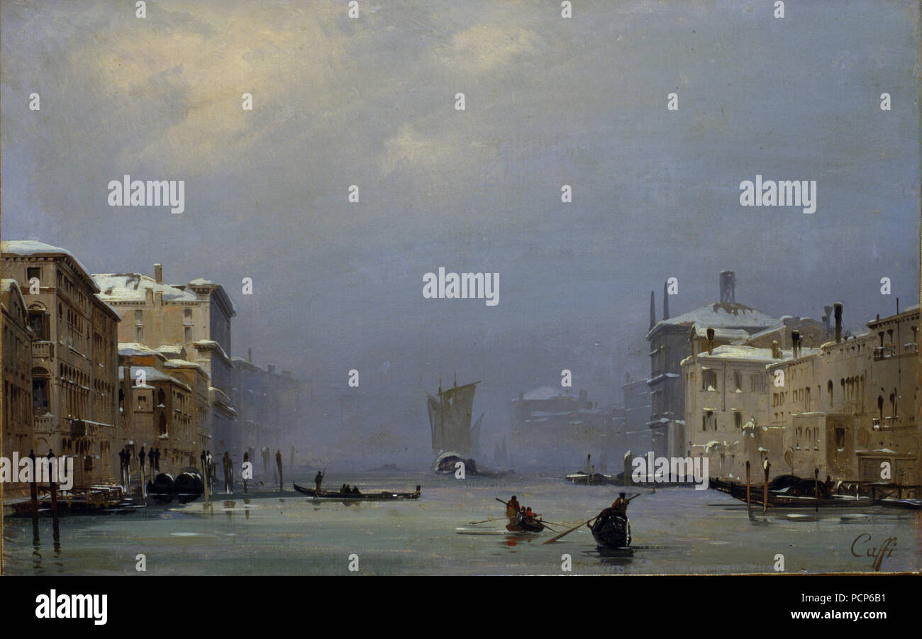 Schnee und Nebel auf dem Canal Grande, C. 1840. Stockfoto