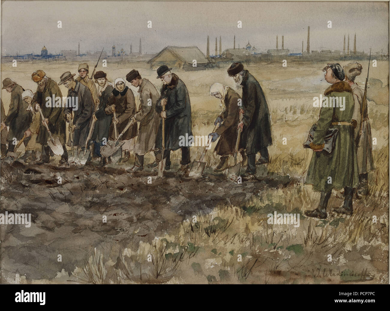 Zwangsarbeit für reiche Kaufleute, Adlige und Verbrecher, die in den Jahren der Revolution, 1919-1921. Stockfoto
