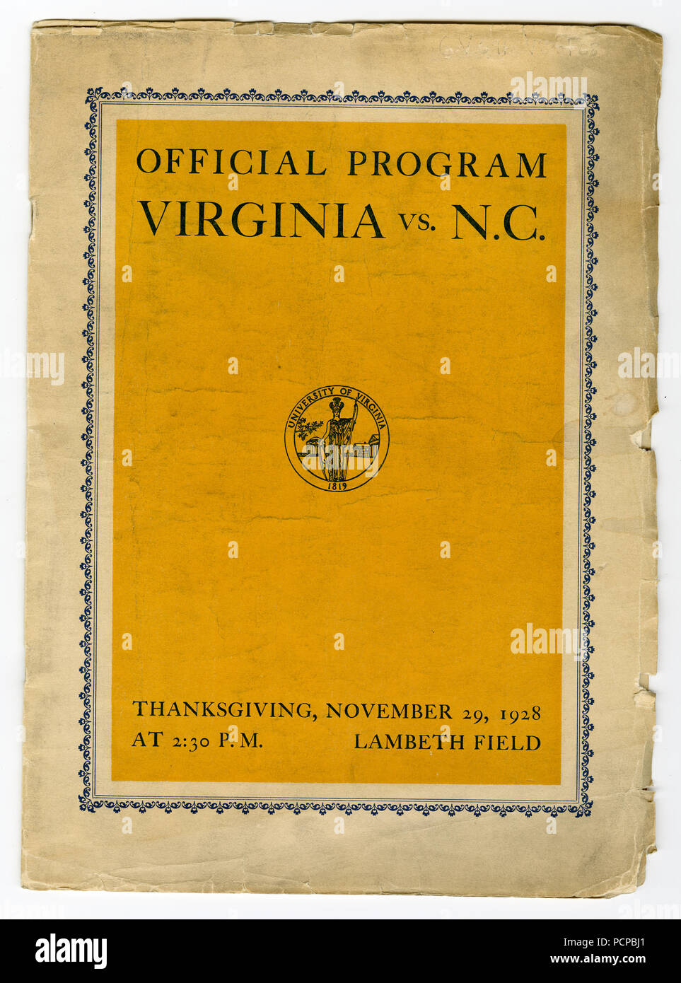 Universität von Virginia Fußball Programm, 29. November 1928 Stockfoto