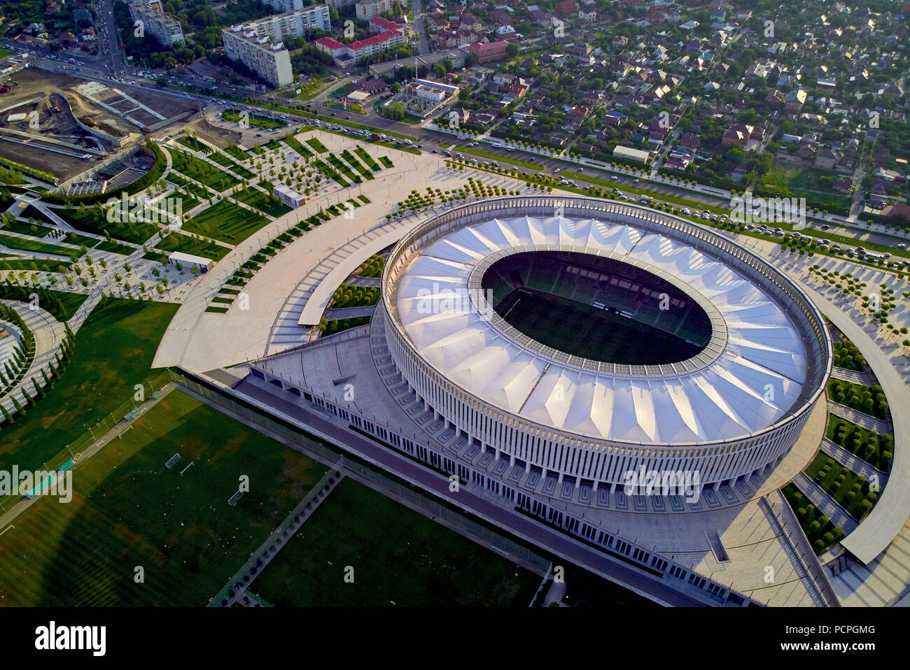 Ansicht von oben in das Fußball-Stadion Stockfoto