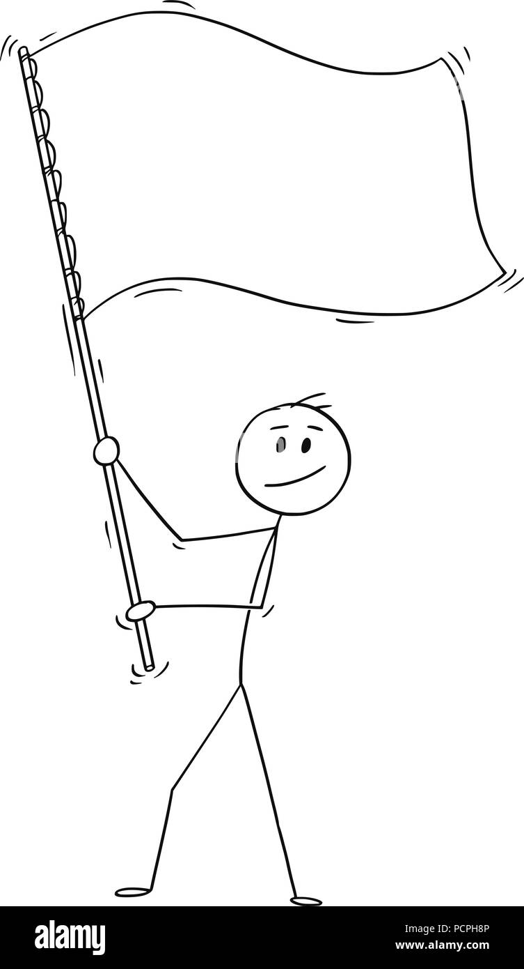Cartoon von Mann winkte Weiß oder Leer Flagge Stock Vektor