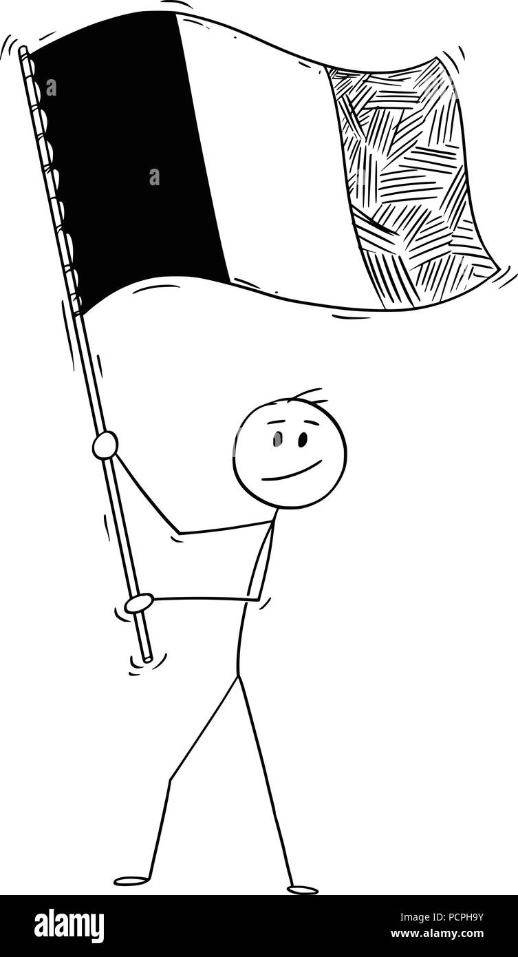 Cartoon von Mann wehende Flagge von Belgien oder Frankreich Stock Vektor