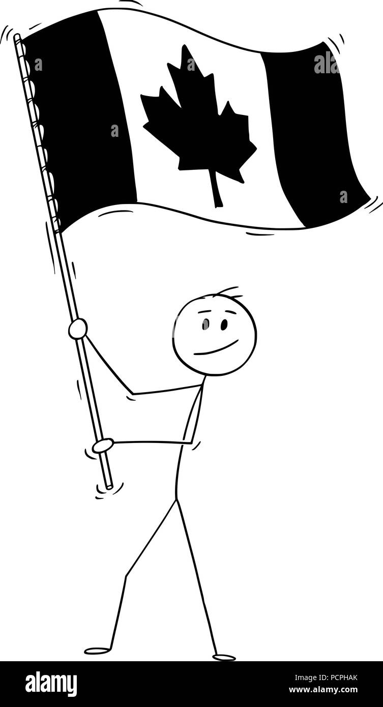 Cartoon von Mann winkt die Flagge von Kanada Stock Vektor