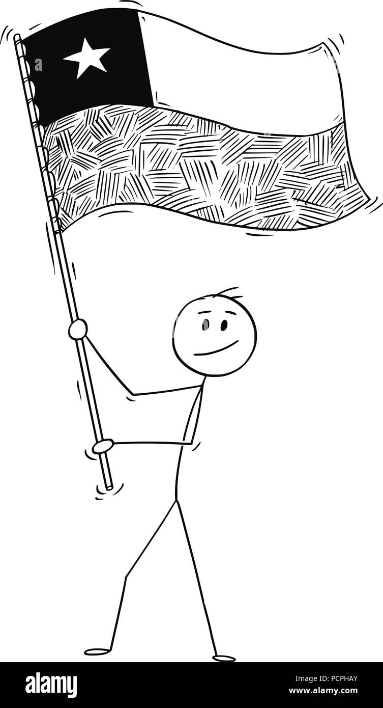 Cartoon von Mann winkt die Flagge der Republik Chile Stock Vektor
