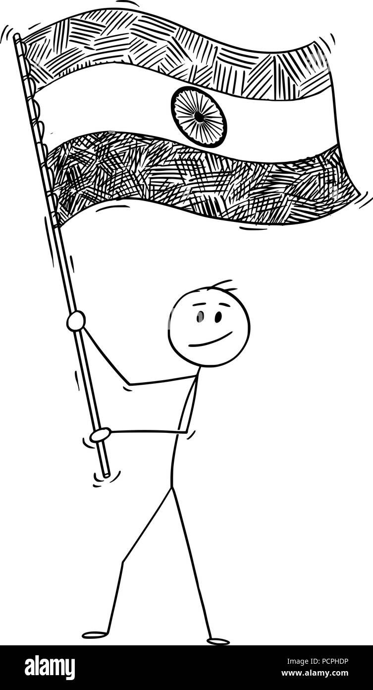 Cartoon von Mann winkt die Flagge der Republik Indien Stock Vektor