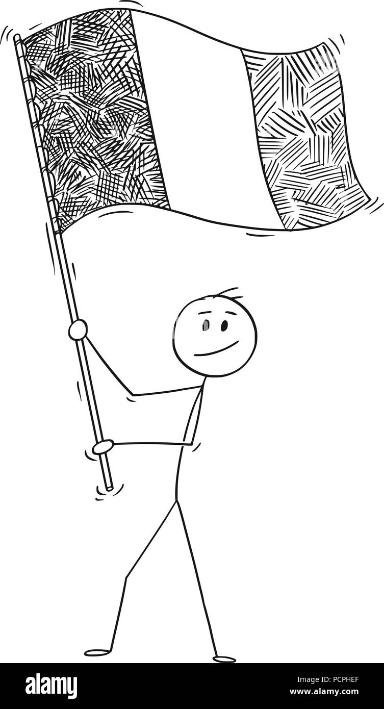 Cartoon von Mann winkt die Flagge der Republik Irland oder Italien, Italienische Republik Stock Vektor