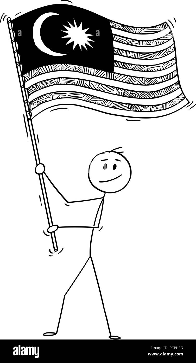 Cartoon von Mann winkt die Flagge von Malaysia Stock Vektor
