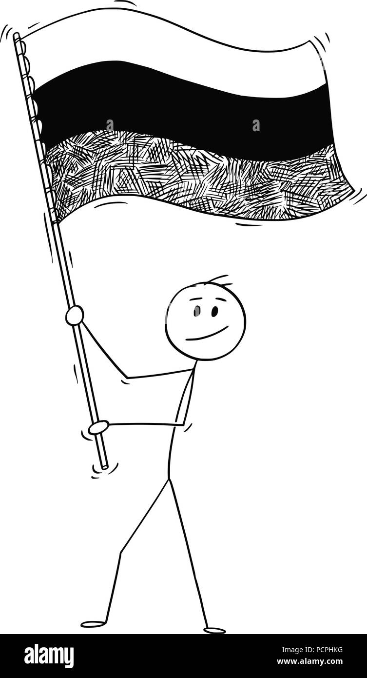 Cartoon von Mann winkte der Flagge der Russischen Föderation oder Russland Stock Vektor