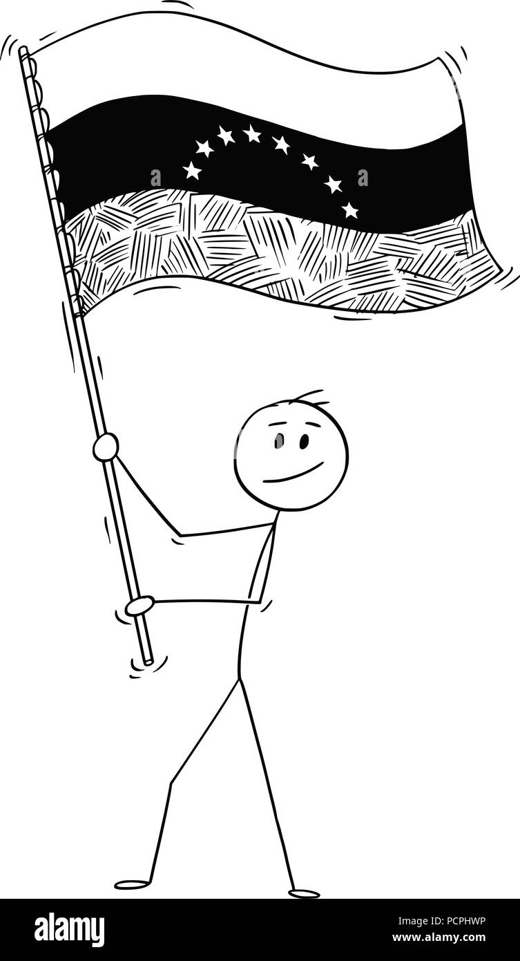 Cartoon von Mann winkt die Flagge der Bolivarischen Republik Venezuela Stock Vektor