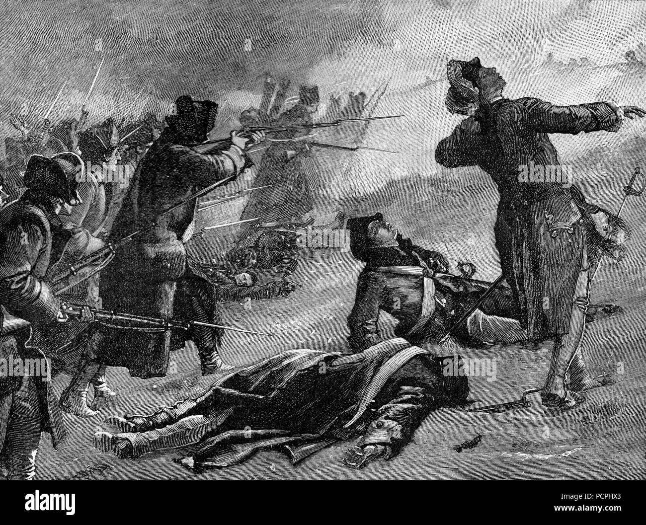 Montgomery's Angriff auf die untere Stadt, Schlacht von Québec 1775; Abbildung von cassell Geschichte Englands, King's Edition Teil 33 Stockfoto