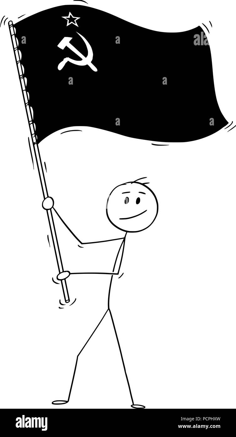 Cartoon von Mann winkt die Flagge der Sowjetunion Stock Vektor