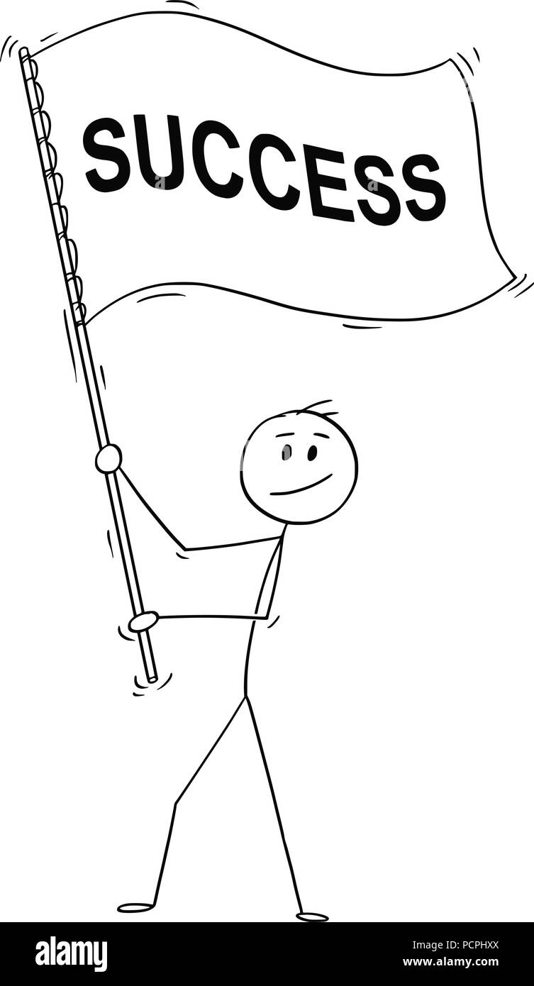 Cartoon des Kaufmanns Holding große Fahne mit Erfolg Text Stock Vektor