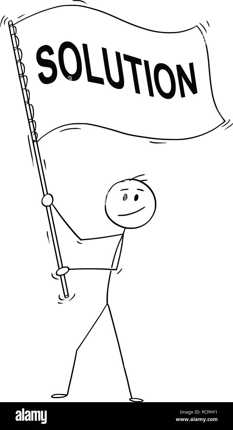 Cartoon des Kaufmanns Holding große Fahne mit Lösung Text Stock Vektor