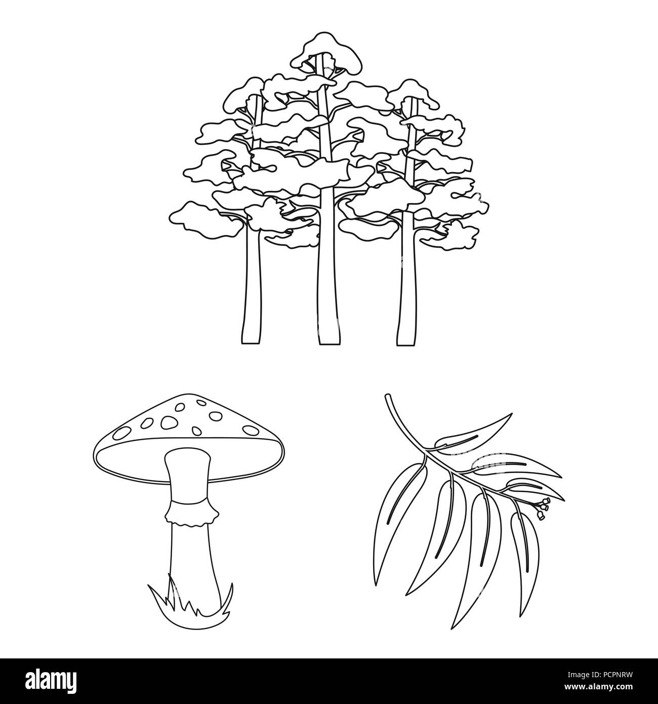 Wald und Natur Umrisse Symbole im Set Sammlung für Design. Wald leben Vektor Symbol lieferbar Abbildung. Stock Vektor