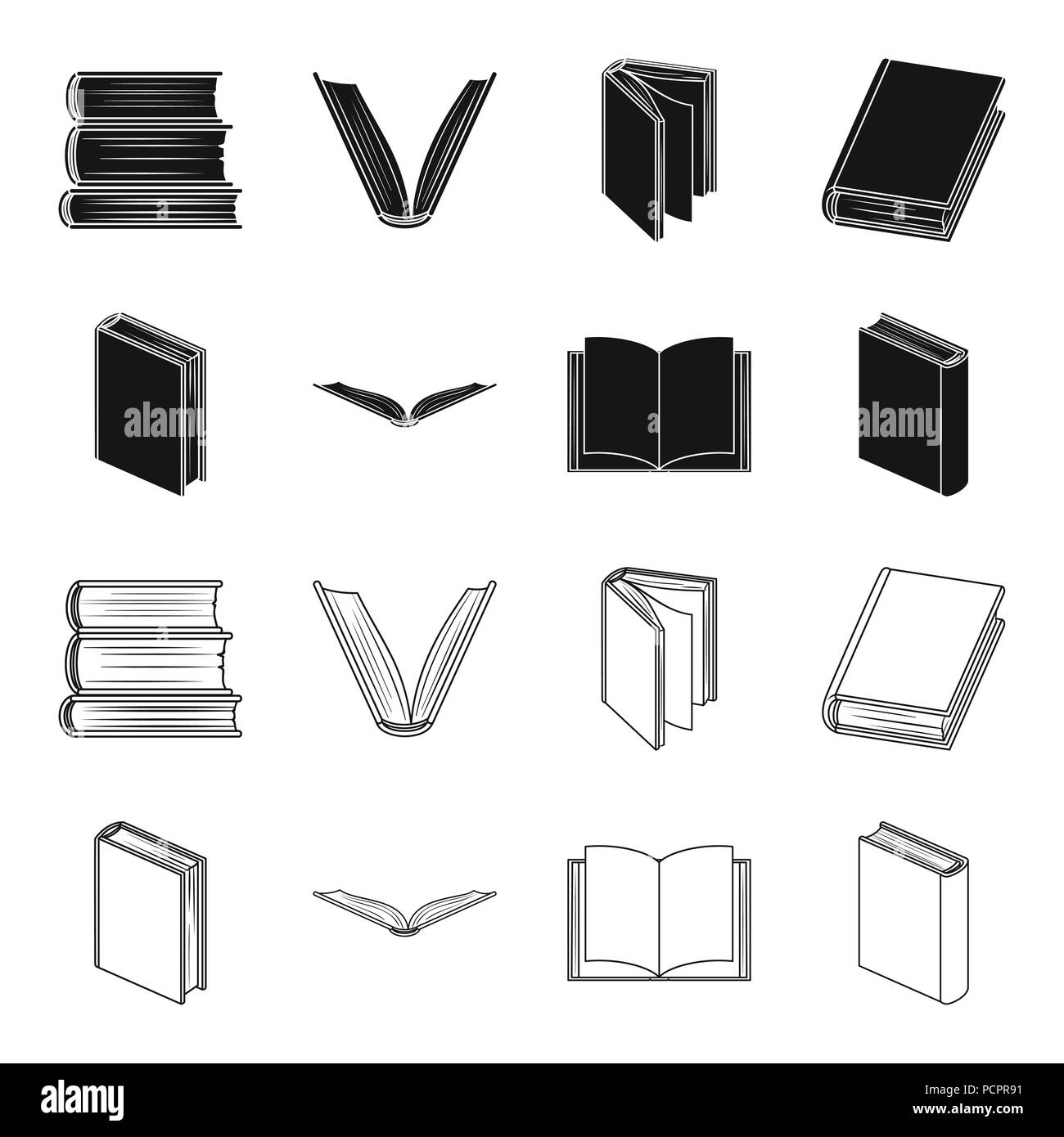 Verschiedene Arten von Büchern. Bücher set Sammlung Icons in Schwarz, Outline style Vektor Symbol lieferbar Abbildung. Stock Vektor