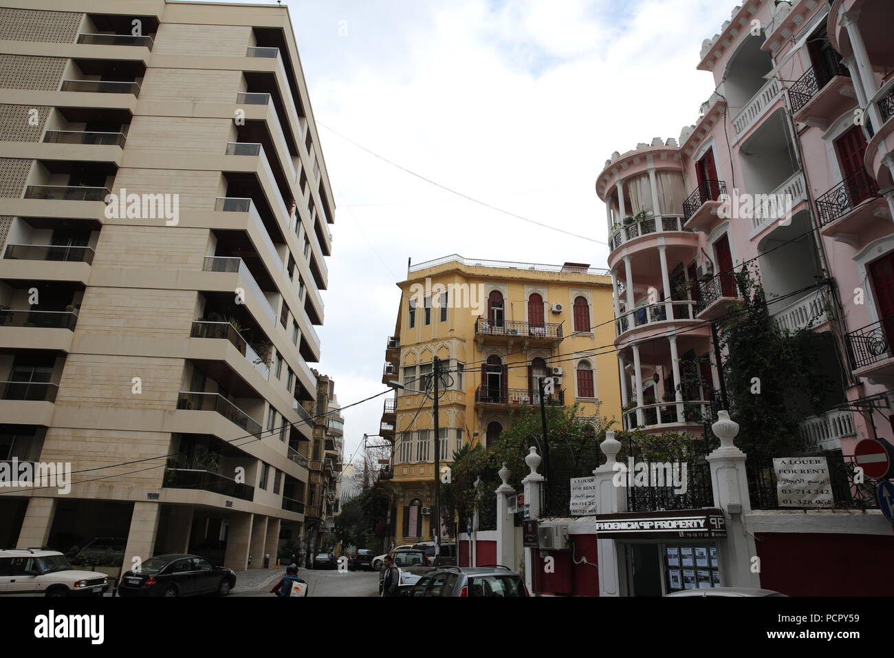 Der Libanon architektonische Erbe ist langsam verschwinden und Beirut verliert seinen traditionellen Charakter als alte Häuser, sind mit Wolkenkratzern ersetzt. Stockfoto