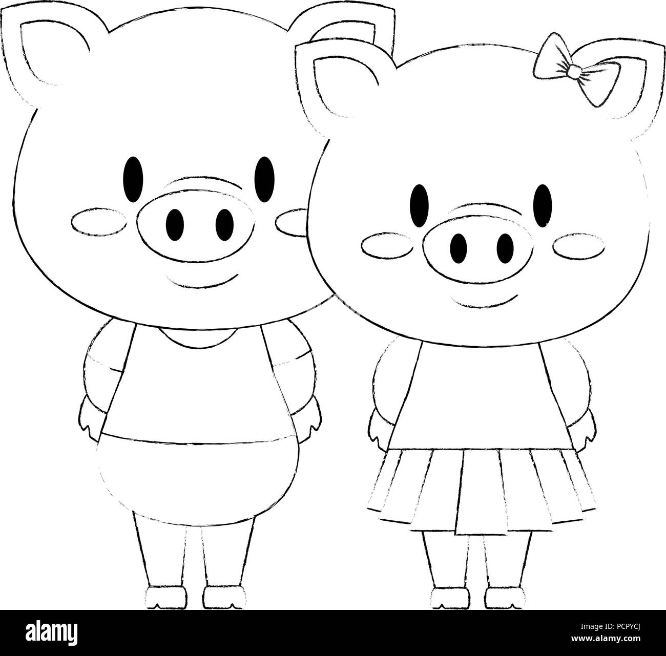 Nett und adorable Paar piggy Zeichen Vector Illustration Design Stock Vektor