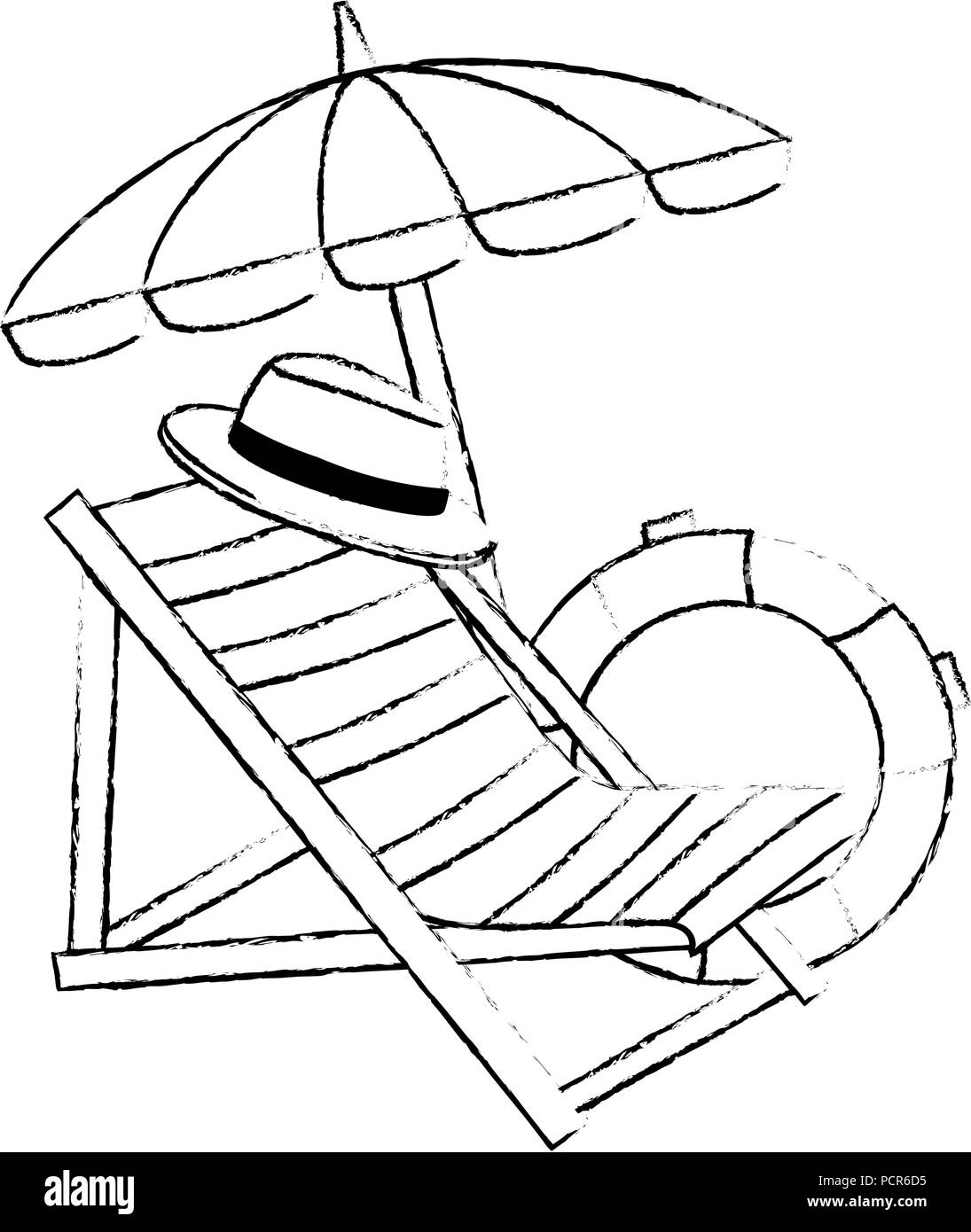Liegestuhl mit Sonnenschirm und Schwimmstellung Stock Vektor