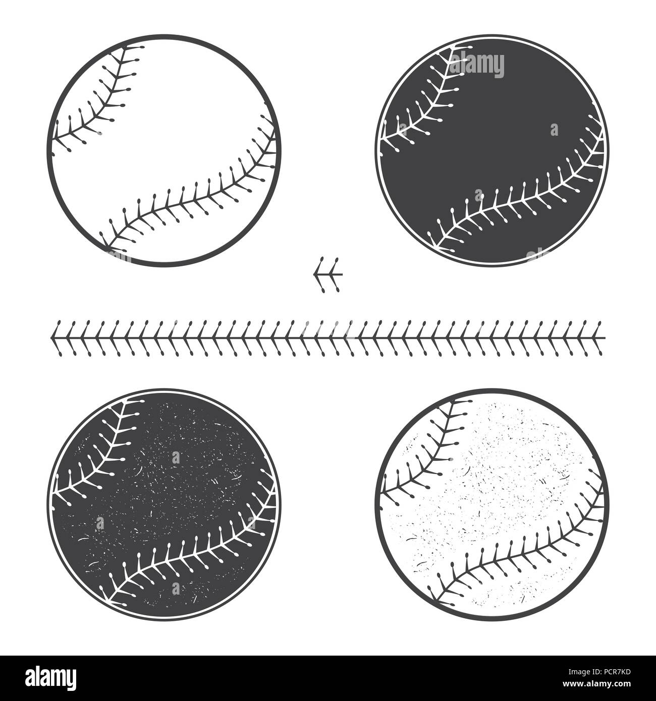 Satz von baseball Symbol und Naht. Vector Illustration. Baseball naht Bürsten. Kugel für Baseball Silhouette. Stock Vektor