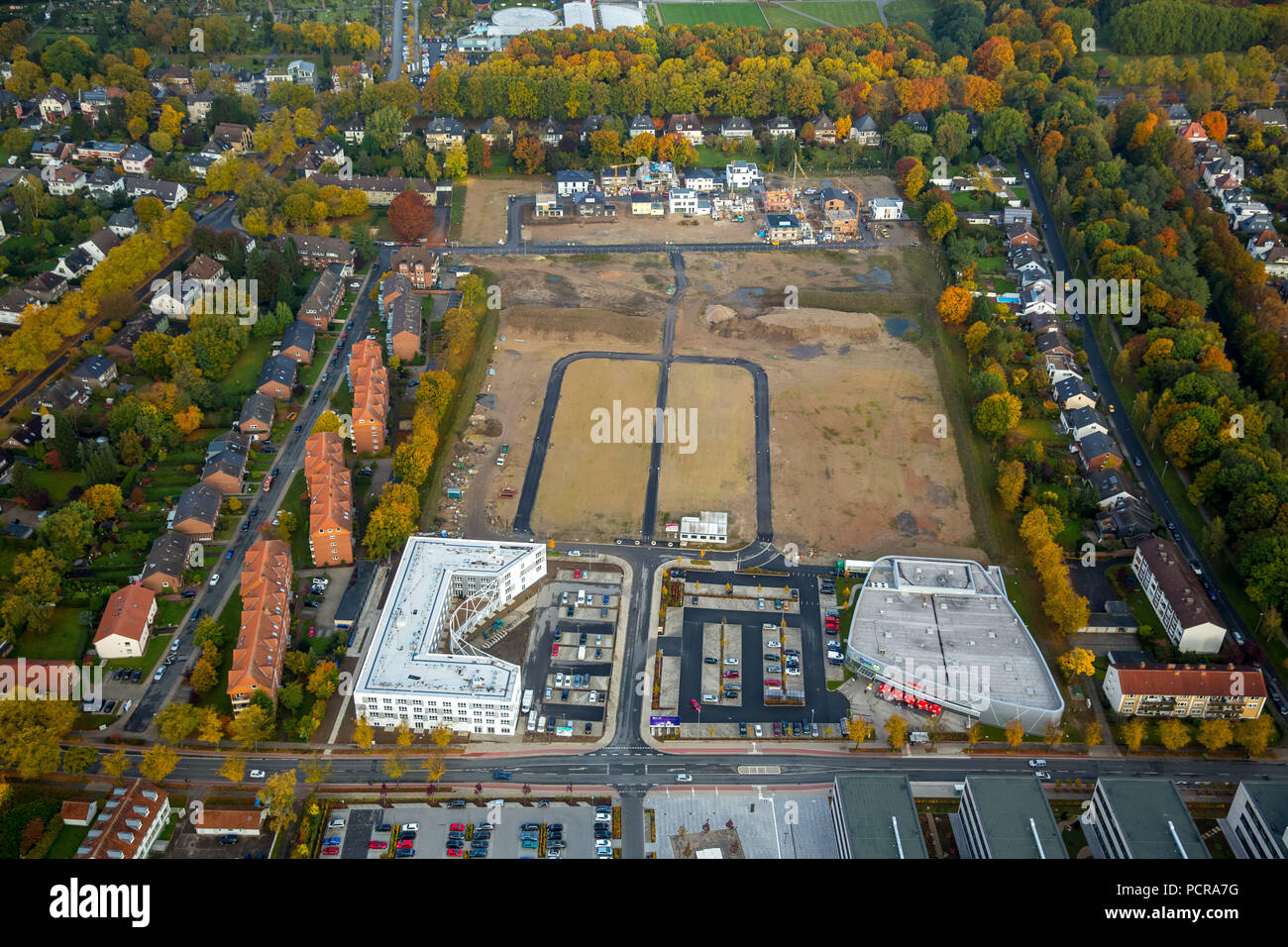 Fachhochschule Hamm Lippstadt, HSHL, HSLH, Paracelsus Park mit Studentenwohnungen und single - Familie Gehäuse, Wissenschaft Viertel, SCI, Q-Wissenschaft Quartal Hamm, SCI, Q TechPark Technologiestandort, Hamm, Ruhrgebiet, Nordrhein-Westfalen, Deutschland Stockfoto