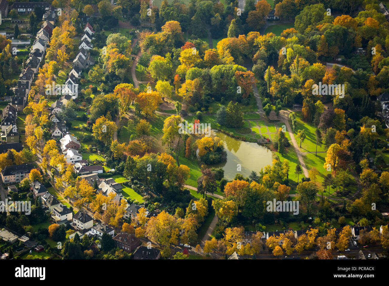 Stadtgarten Wattenscheid im Herbst mit Waldbühne im Herbst Wald, Stadtgartenring, Bochum, Wattenscheid, Ruhrgebiet, Nordrhein-Westfalen, Deutschland Stockfoto