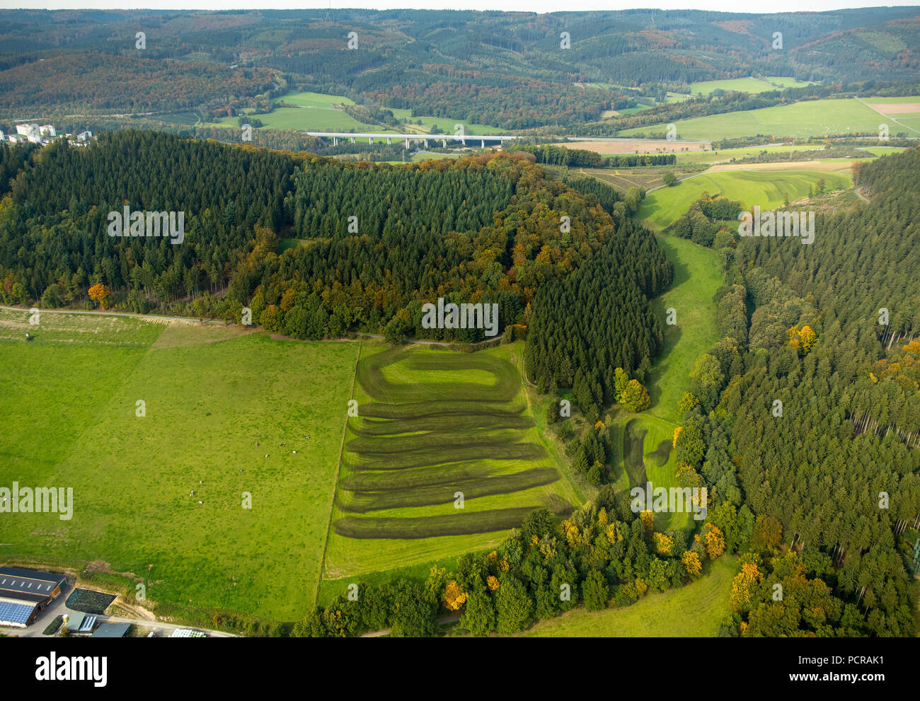 Gülle, stinken, Düngung, Düngung mit Gülle, Mist Feld in der Birmecke, Meschede, Sauerland, Nordrhein-Westfalen, Deutschland Stockfoto