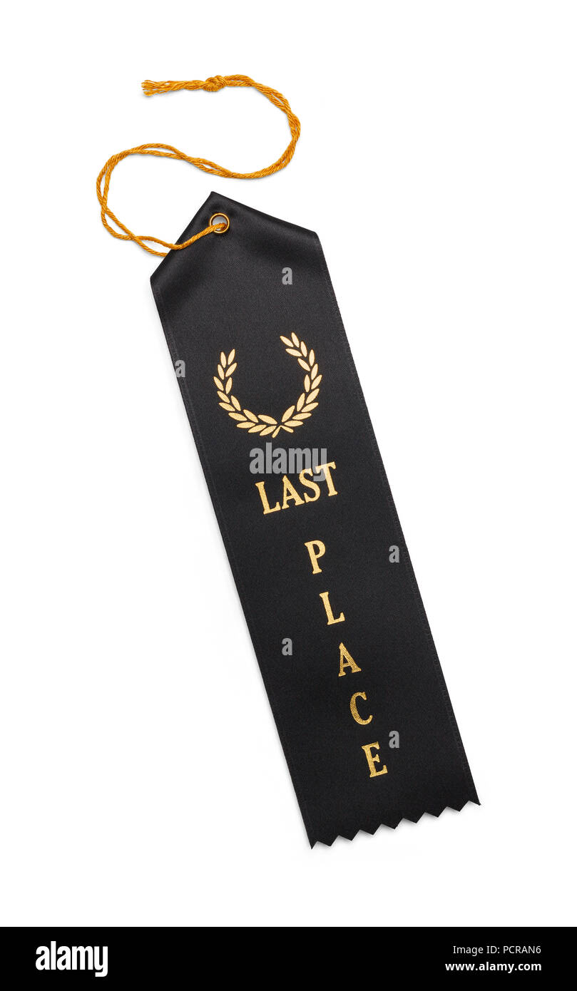 Letzte Platz Award Ribbon isoliert auf weißem Hintergrund. Stockfoto