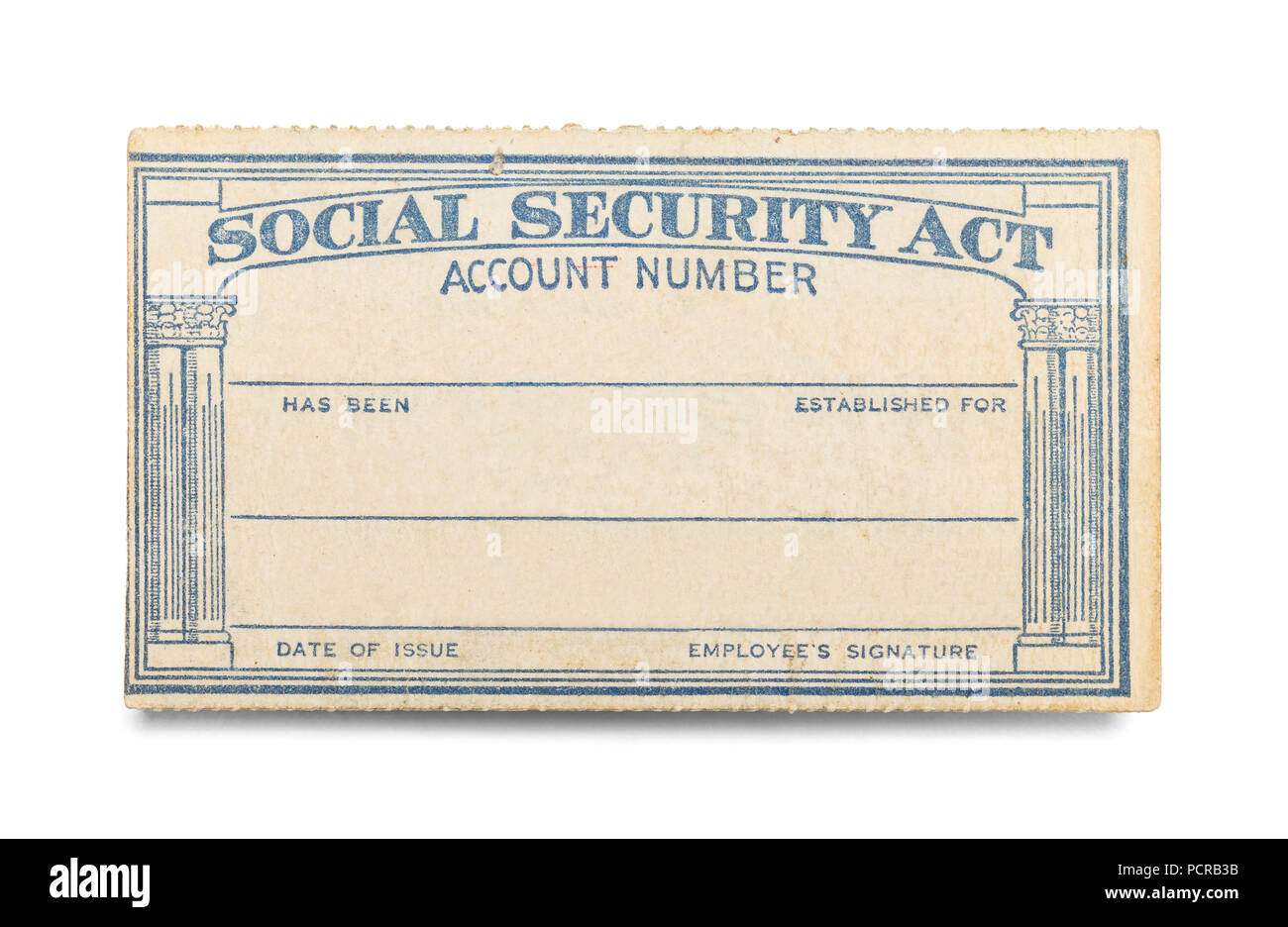 Social Security Act Karte mit Kopie Raum isoliert auf weißem Hintergrund. Stockfoto