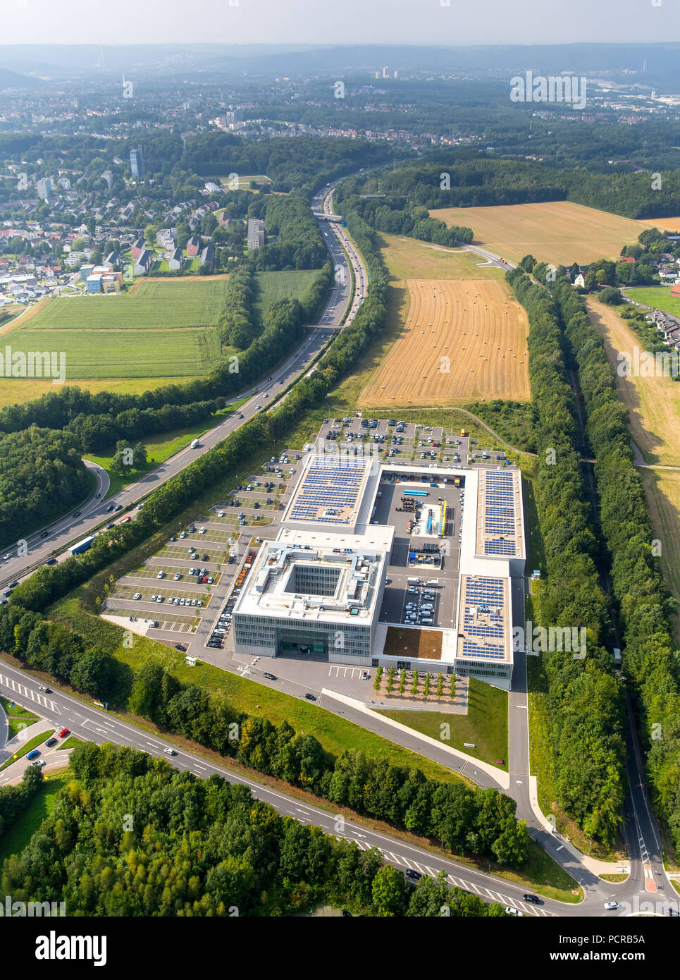 Neue Zentrale des Energiekonzerns Enervie an der A 45, Hagen, Sauerland, Nordrhein-Westfalen, Deutschland Stockfoto