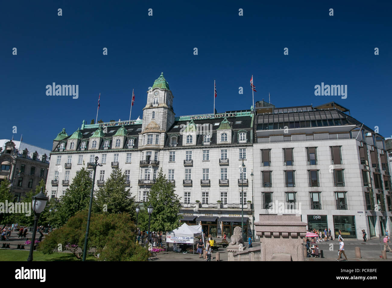 Oslo, Norwegen, 21. Juli 2018: Blick auf das Grand Hotel in Oslo. Stockfoto