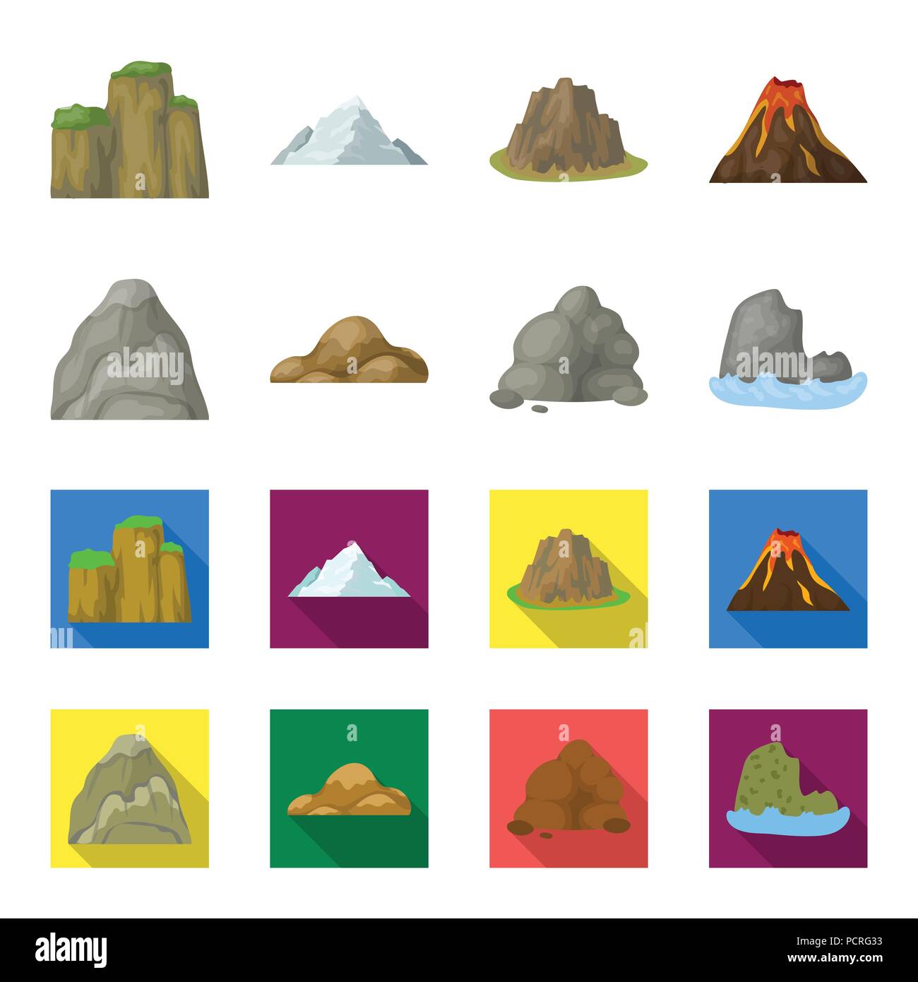 Geröll, eine abgerundete Berge, Felsen im Meer. Verschiedene berge Sammlung Icons im Cartoon, flacher Stil vektor Symbol lieferbar Abbildung. Stock Vektor