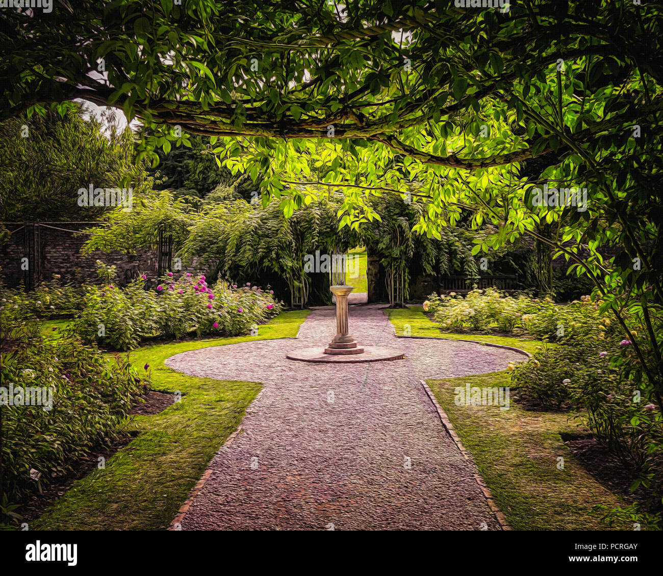 Digitale Kunst: Der Rosengarten an Cockington Hof Stockfoto