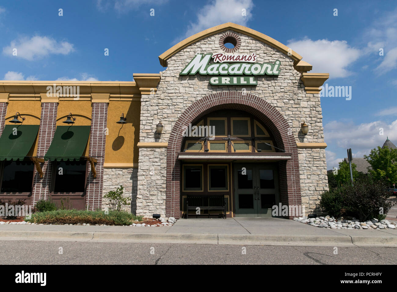 Ein logo Zeichen außerhalb des Romano Macaroni Grill Restaurant Lage in Westminster, Colorado, am 23. Juli 2018. Stockfoto