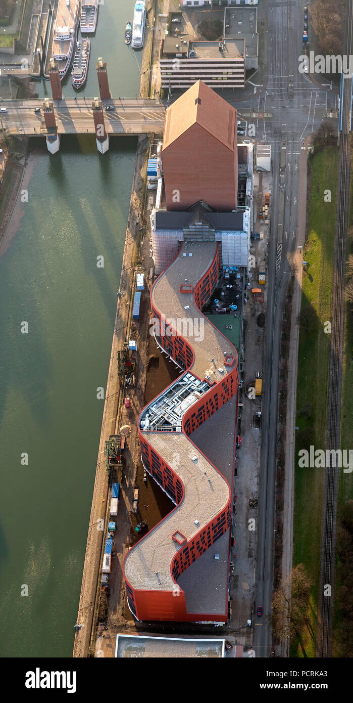 Luftbild, Staatliche Archive in Nordrhein-Westfalen in historischen Warehouse, Binnenhafen, Schwanentor, Duisburg, Ruhrgebiet, Nordrhein-Westfalen, Deutschland, Europa Stockfoto