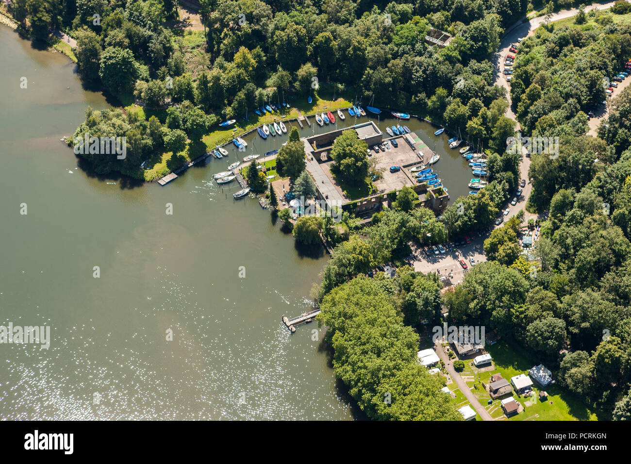 Luftbild, Scheppen Haus am See Bladeneysee, Essen, Ruhrgebiet, Nordrhein-Westfalen, Deutschland, Europa Stockfoto