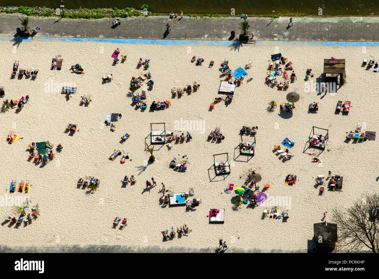 Luftbild von Essen, Baldeneysee mit Seaside Beach, Sonnenbaden, Lido Stockfoto