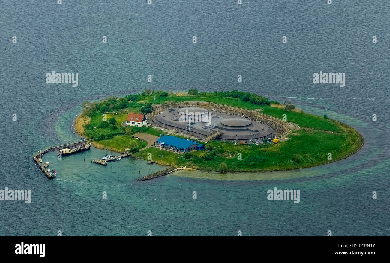 Forteiland Pampus, Fort Insel Pampus, Pampus ist eine künstliche Insel im IJmeer, vor Flug Navigation Komplex, Pampus Insel, Muiden, Nord Holland, Niederlande Stockfoto