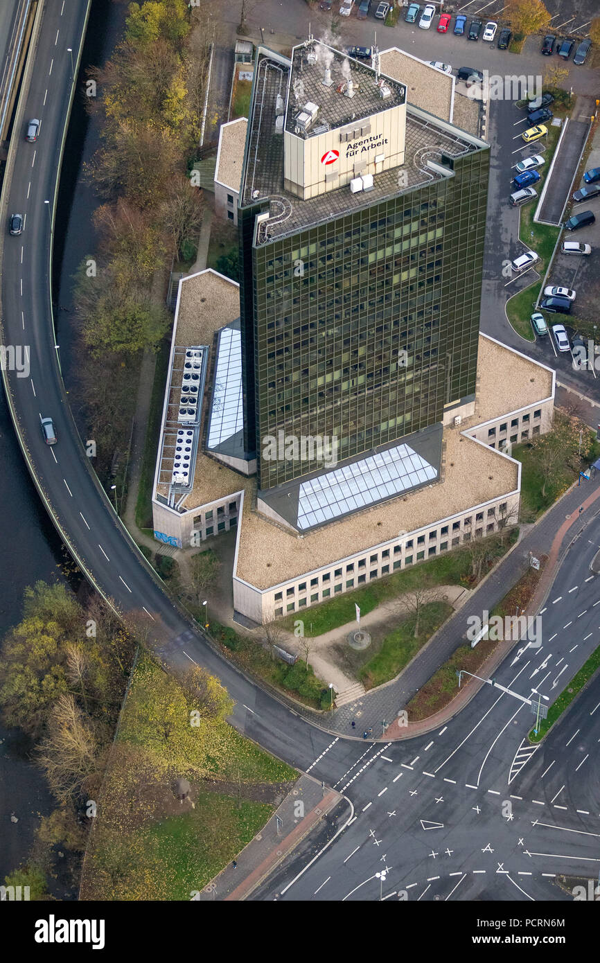 Arbeitsamt Hagen, Verwaltungsgebäude, Agentur für Arbeit, Luftaufnahme von Hagen Stockfoto